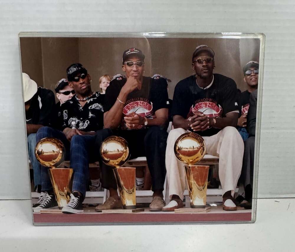 Vintage 1998 Chicago Bulls Photo Dennis Rodman Scottie Pippen Michael Jordan